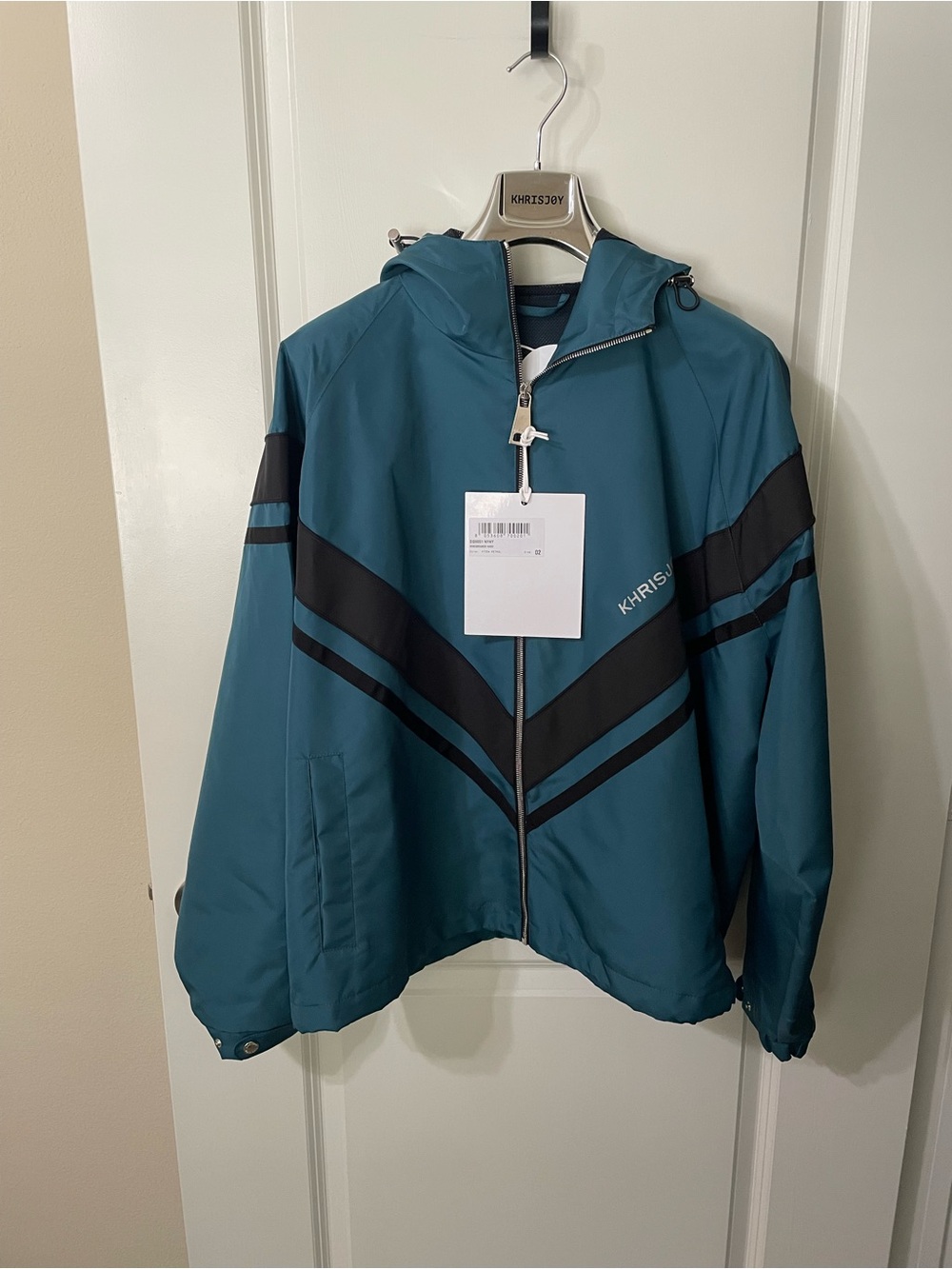 KHRISJOY Teal Petrol Black Oversized Windbreaker Hood Jacket Size L / 02 NWT